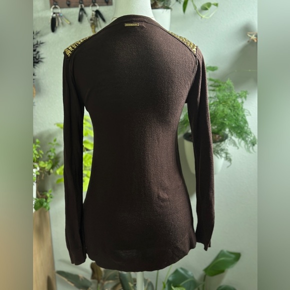 Michael Kors Brown Knit Top with Gold Studs - Picture 3 of 5